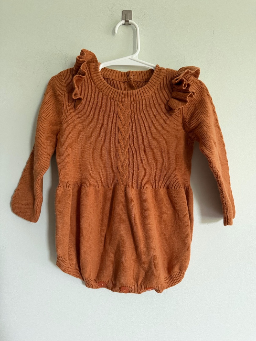 Fall Orange Ruffle Shoulder Knit Baby Romper 100% cotton